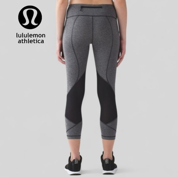 Lululemon Womens Pace Rival Crop Heathered Black Stretchy Legging Full-on Size 8 - Picture 1 of 16